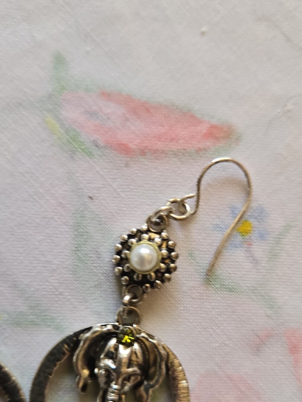 Silver Elephant Hoop Drop Earrings with Pale Blue Gem - Picture 5 of 8